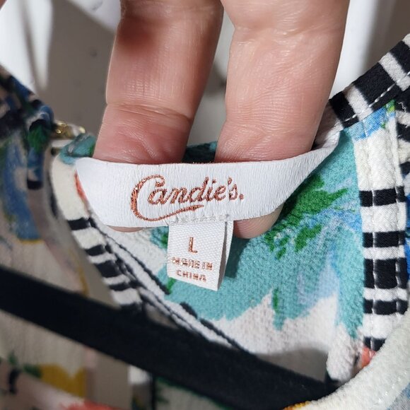 Candie's Juniors Multicolor Floral Chevron Tank Top Size Large Boho Fairy Summer - Picture 4 of 8